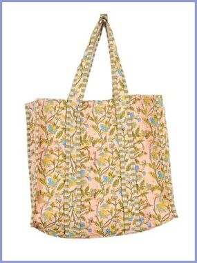 Quilted Cotton Handprinted Reversible Floral Tote Bag Large Shoulder Handbag